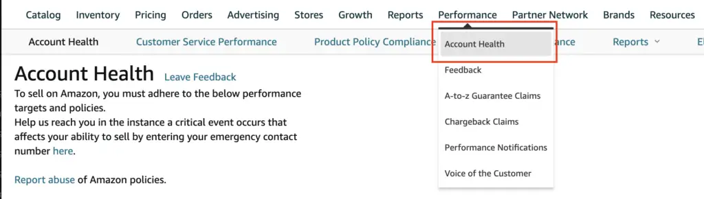 how to find amazon account health